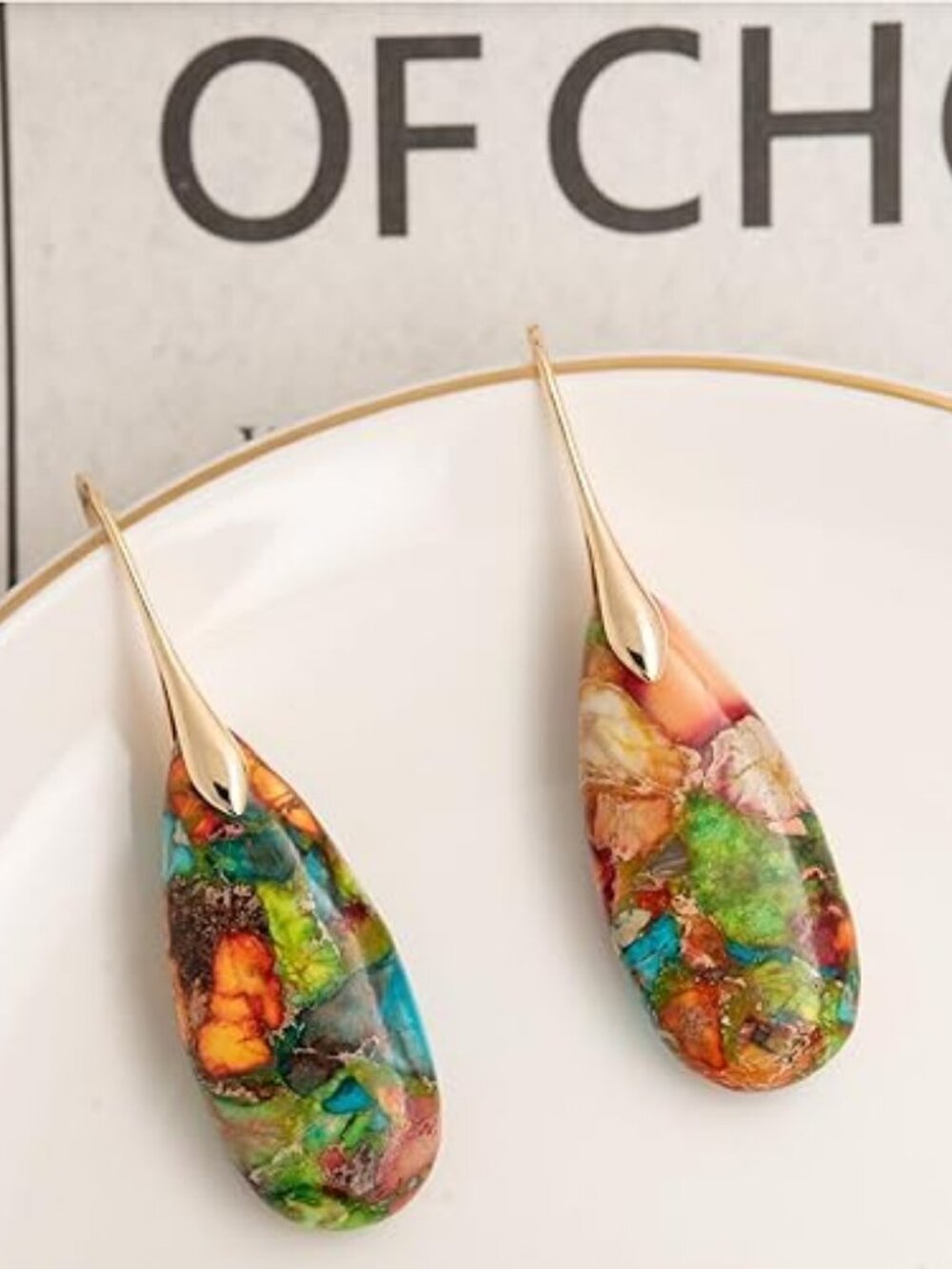 💎 Natural Stone Fishhook Dangle Earrings – Statement Style - Picture 7 of 7
